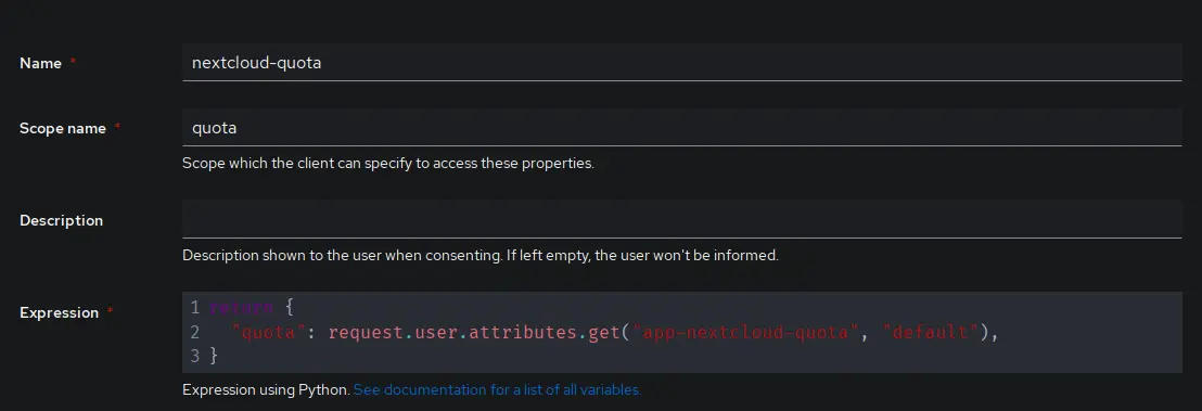 Authentik custom property mapping settings