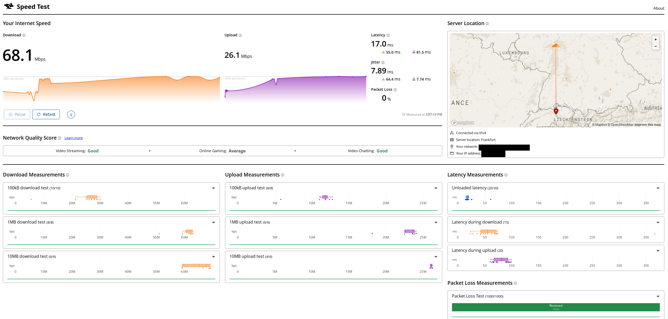 Cloudflare internet speed test page